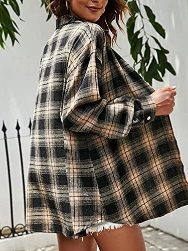 Flannel Buffalo Plaid Shirts for Women Oversized Button Down Shacket Blouse Tops - Picture 92 of 125