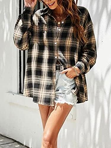 Flannel Buffalo Plaid Shirts for Women Oversized Button Down Shacket Blouse Tops - Picture 93 of 125