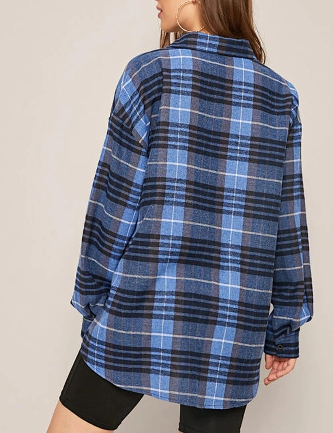 Flannel Buffalo Plaid Shirts for Women Oversized Button Down Shacket Blouse Tops - Picture 104 of 125