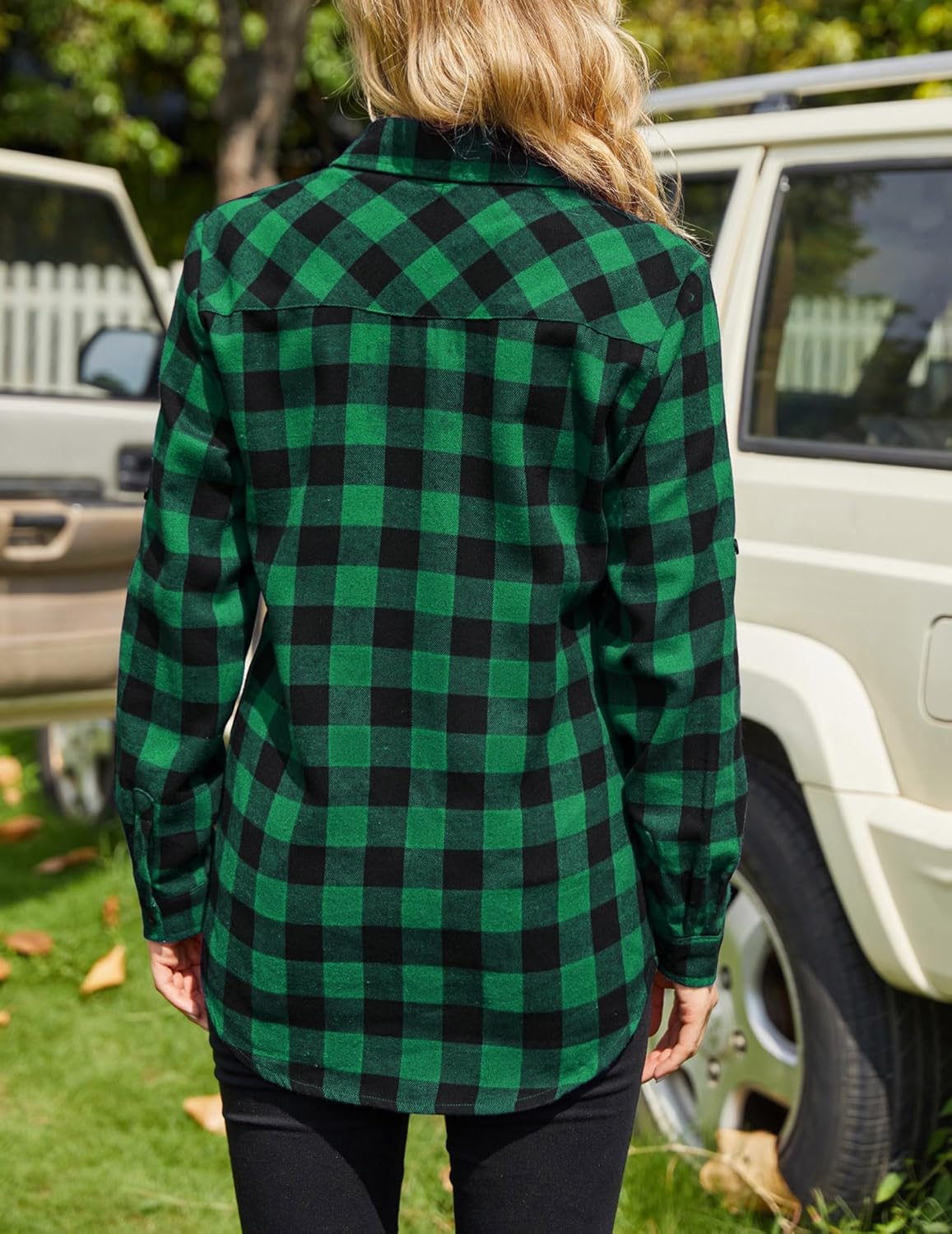 Womens Flannel Shirts Long/Roll Up Sleeve Collared Button Down Plaid Casual Tops - Picture 83 of 136