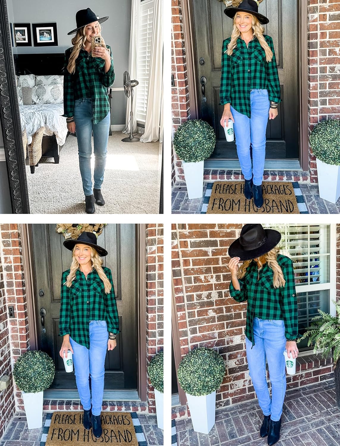 Womens Flannel Shirts Long/Roll Up Sleeve Collared Button Down Plaid Casual Tops - Picture 85 of 136