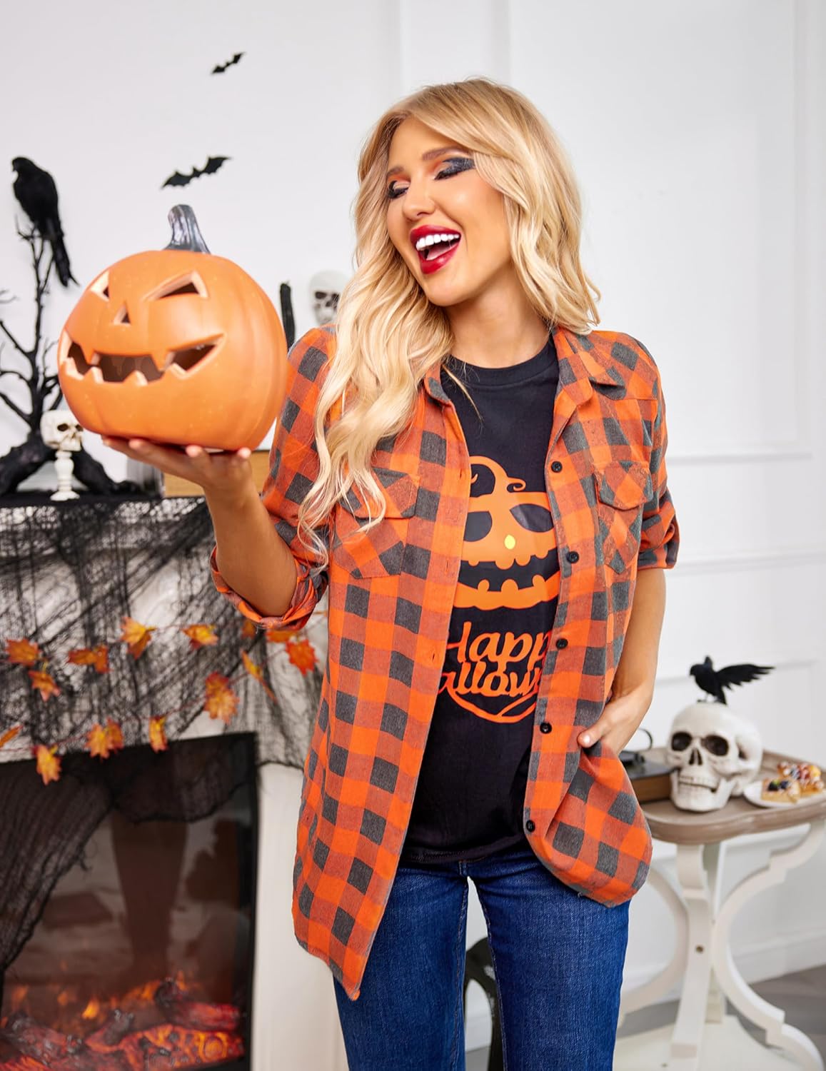 Womens Flannel Shirts Long/Roll Up Sleeve Collared Button Down Plaid Casual Tops - Picture 100 of 136