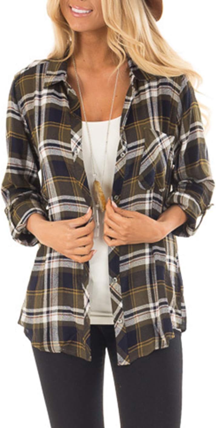 Women Corduroy Shirts Casual Long Sleeve Button Down Blouses Top - Picture 35 of 105