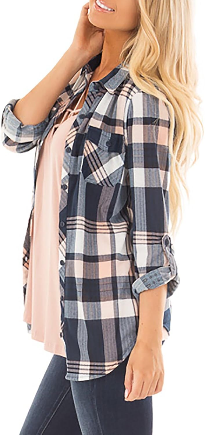 Women Corduroy Shirts Casual Long Sleeve Button Down Blouses Top - Picture 85 of 105