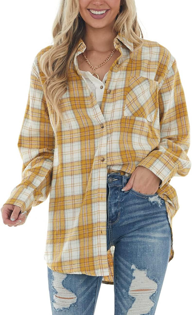 Women Corduroy Shirts Casual Long Sleeve Button Down Blouses Top - Picture 97 of 105