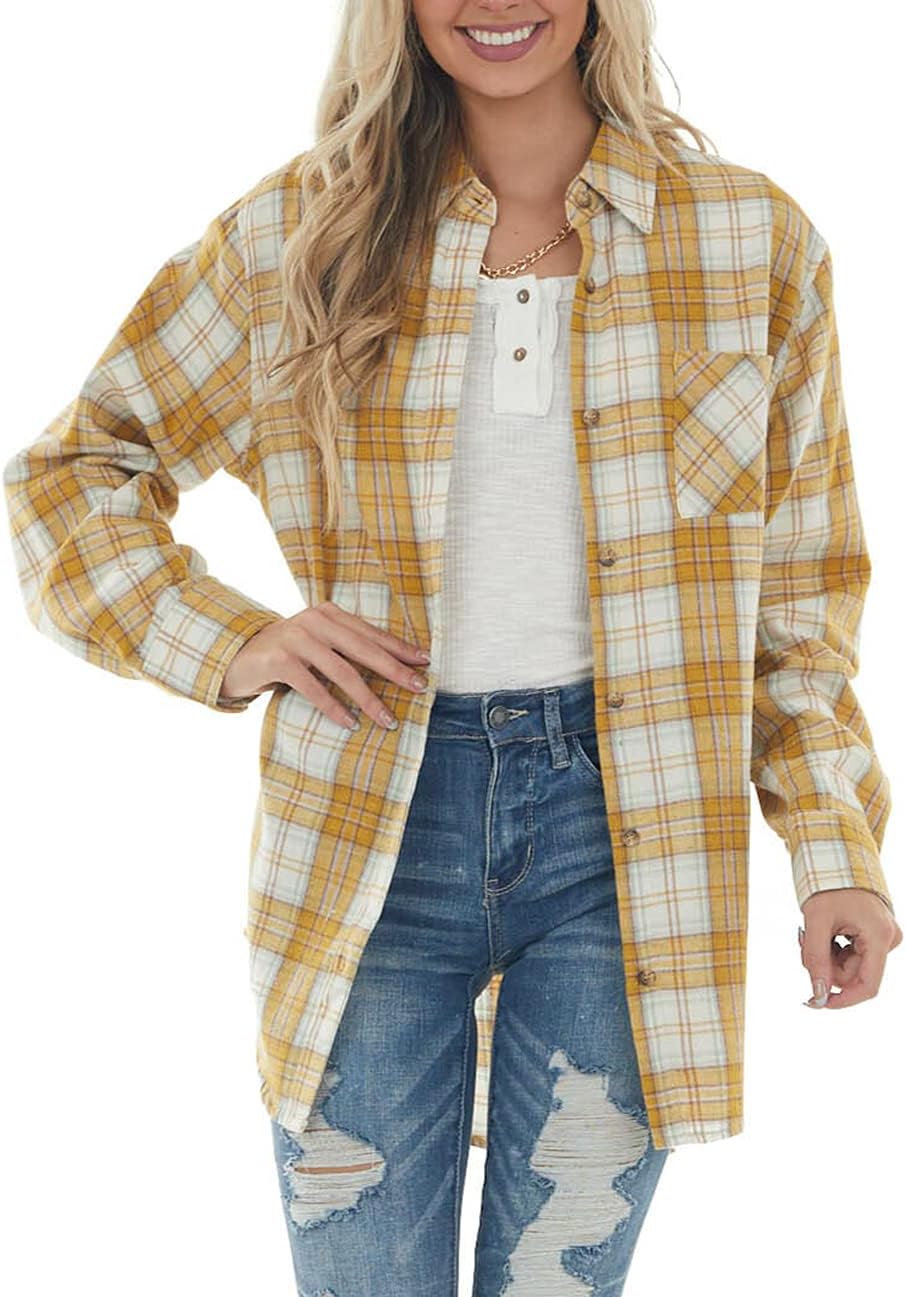 Women Corduroy Shirts Casual Long Sleeve Button Down Blouses Top - Picture 98 of 105