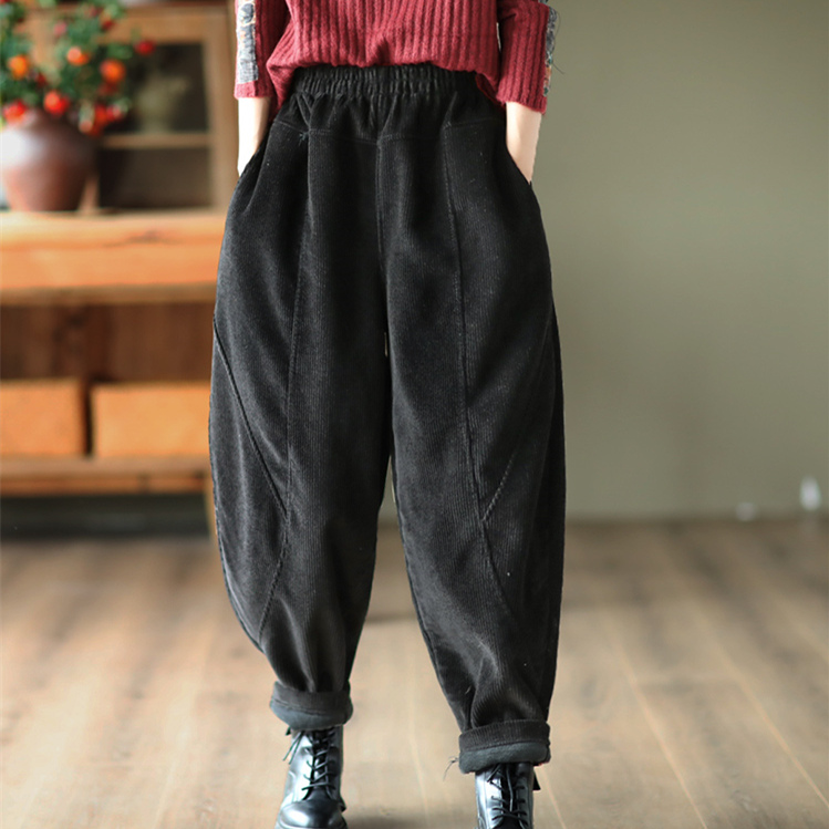 Womens Loose Fashion Elastic Waist Corduroy Harem Pants Casual Long Trousers - Picture 9 of 11