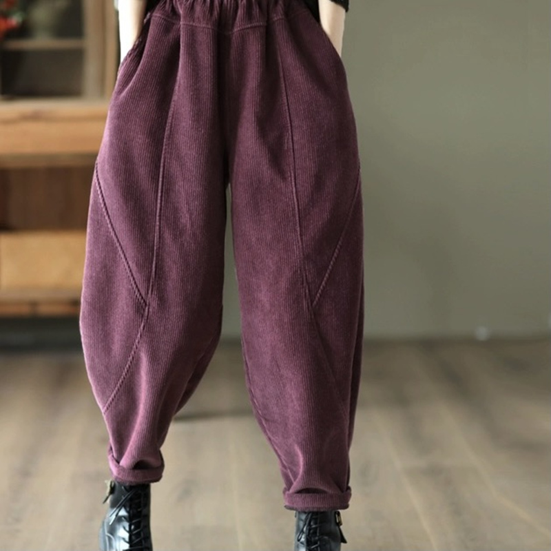 Womens Loose Fashion Elastic Waist Corduroy Harem Pants Casual Long Trousers - Picture 10 of 11