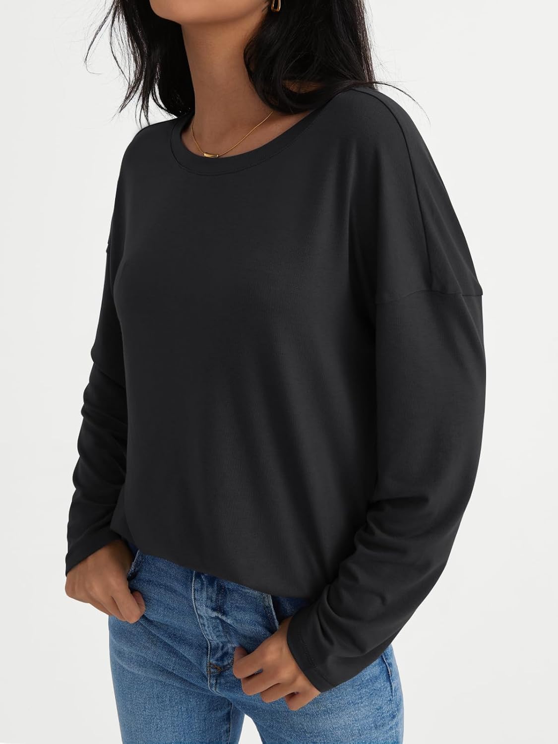 Womens Long Sleeve Shirts Loose Fitted Crewneck Basic Tops Casual Fall Clothes - Picture 17 of 62
