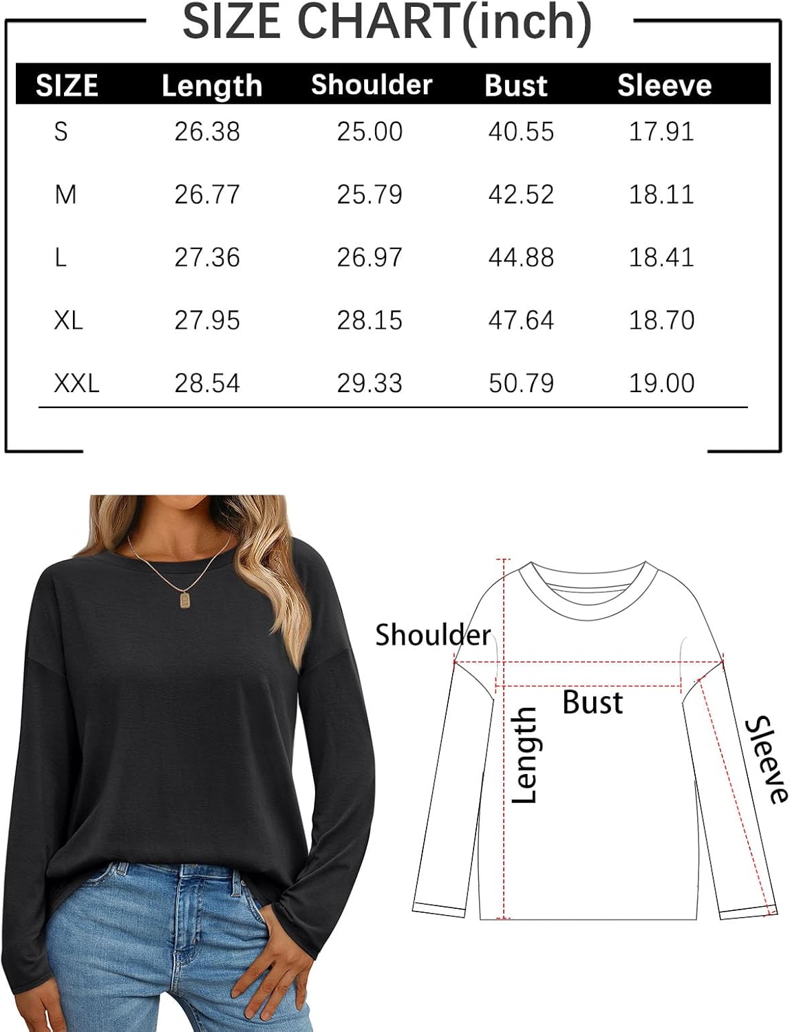 Womens Long Sleeve Shirts Loose Fitted Crewneck Basic Tops Casual Fall Clothes - Picture 20 of 62