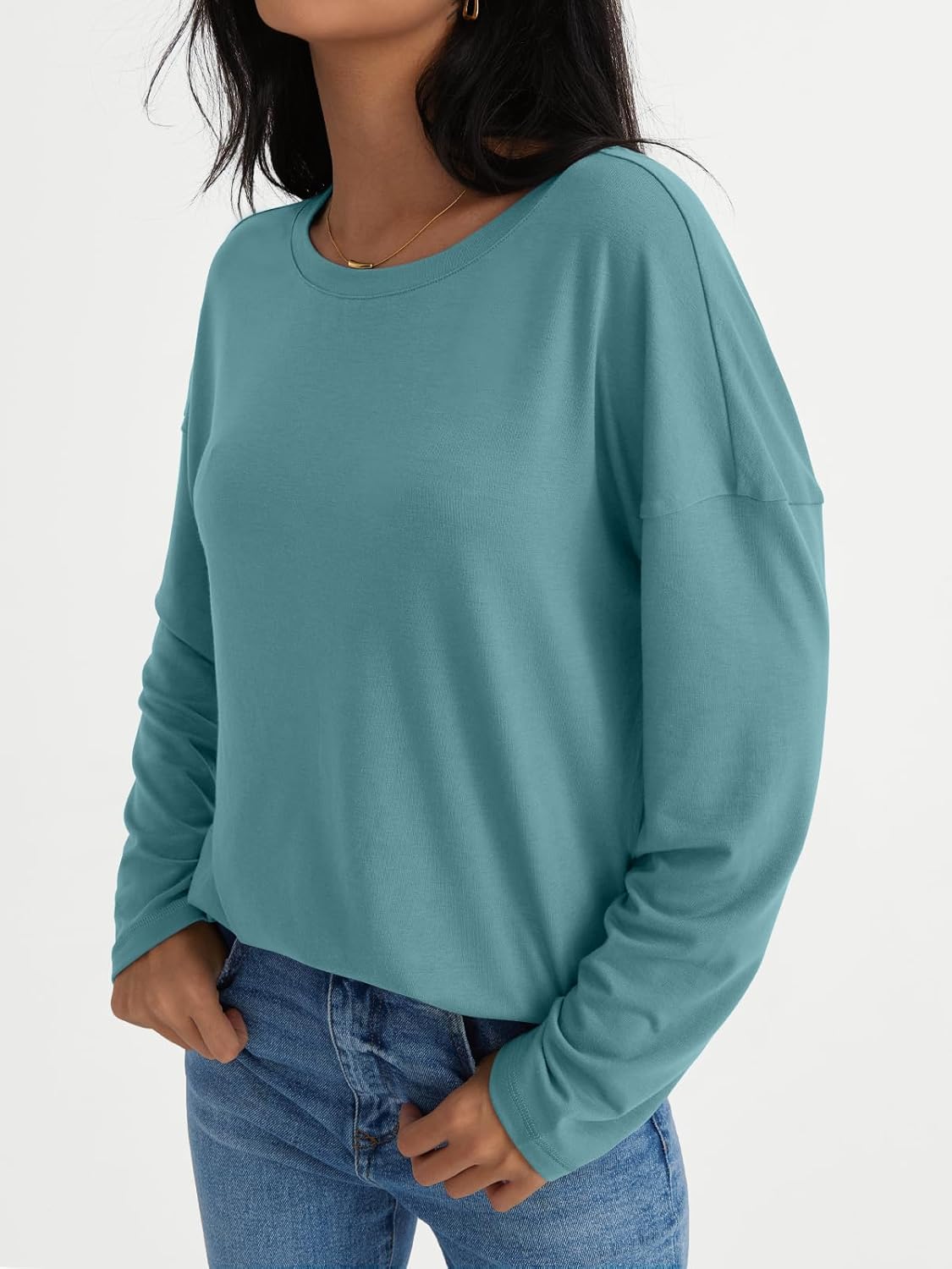 Womens Long Sleeve Shirts Loose Fitted Crewneck Basic Tops Casual Fall Clothes - Picture 23 of 62