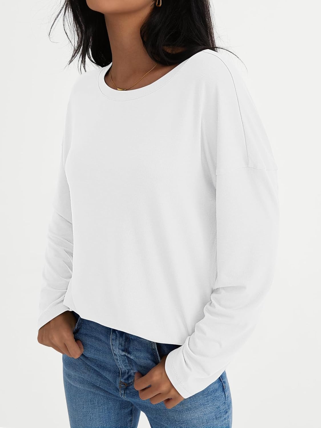 Womens Long Sleeve Shirts Loose Fitted Crewneck Basic Tops Casual Fall Clothes - Picture 29 of 62
