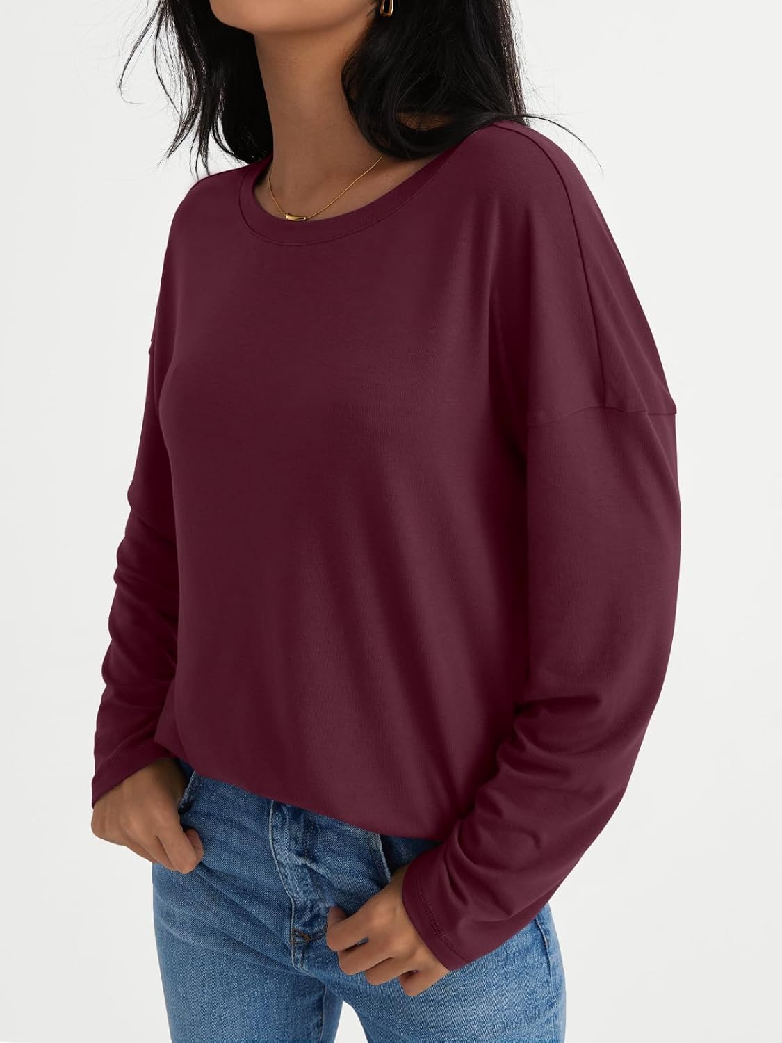 Womens Long Sleeve Shirts Loose Fitted Crewneck Basic Tops Casual Fall Clothes - Picture 41 of 62