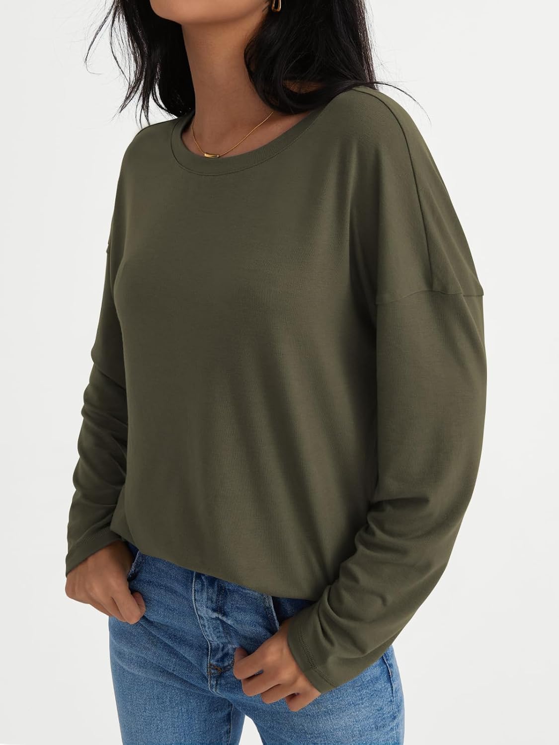 Womens Long Sleeve Shirts Loose Fitted Crewneck Basic Tops Casual Fall Clothes - Picture 59 of 62