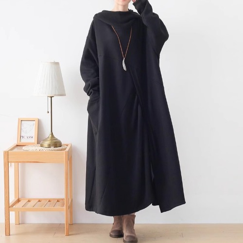 Womens Fleece Lined Long Sleeves Winter Loose Hoodie Pullover Sweatshirt Dress - Picture 25 of 26