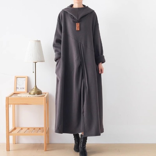 Womens Fleece Lined Long Sleeves Winter Loose Hoodie Pullover Sweatshirt Dress - Picture 26 of 26