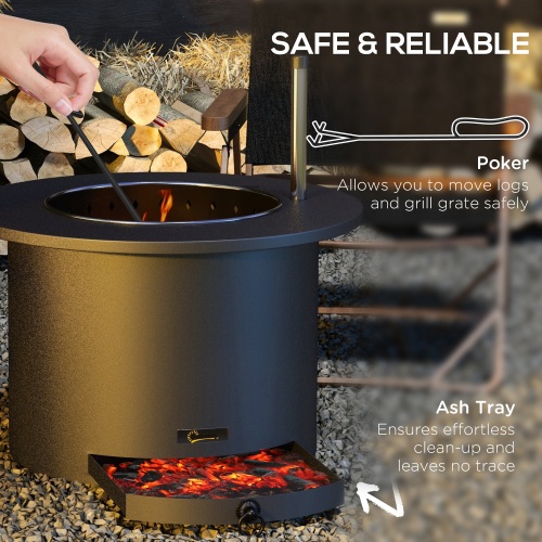 Outsunny 2-in-1 Smokeless Fire Pit,Grill, 25 Inch Portable Wood Burning Fire Pit