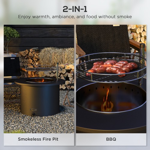 Outsunny 2-in-1 Smokeless Fire Pit,Grill, 25 Inch Portable Wood Burning Fire Pit