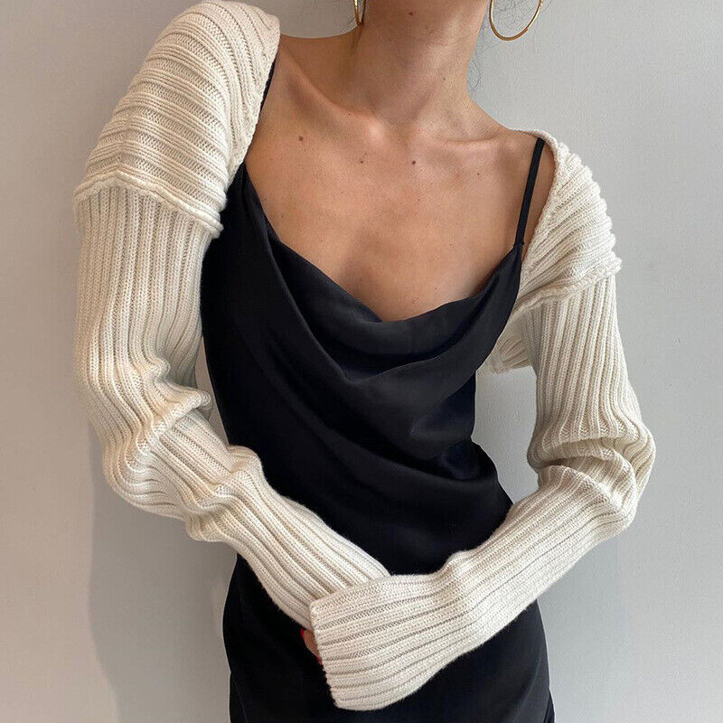 Women Fashion Sleeve Scarf Arm Warmer Long Sleeve Knitted Sweater Coat Crop Tops