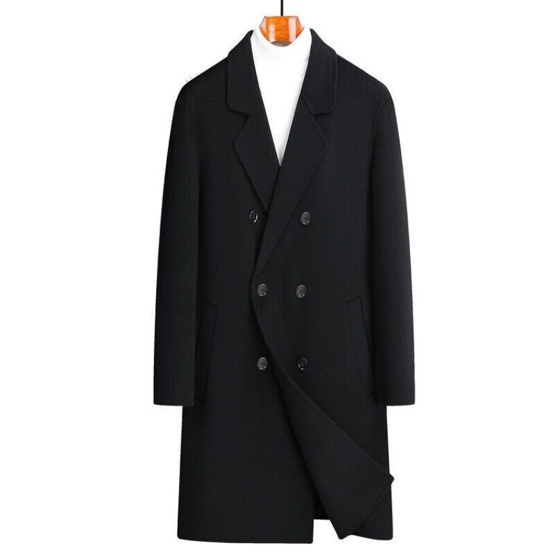 Men's Mid-length Double-breasted Windbreaker Jacket Double-sided Cashmere Coat - Picture 11 of 13