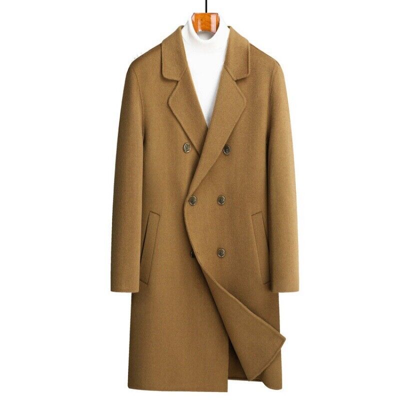 Men's Mid-length Double-breasted Windbreaker Jacket Double-sided Cashmere Coat - Picture 13 of 13