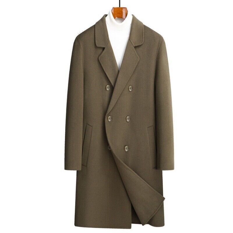 Men's Mid-length Double-breasted Windbreaker Jacket Double-sided Cashmere Coat - Picture 12 of 13
