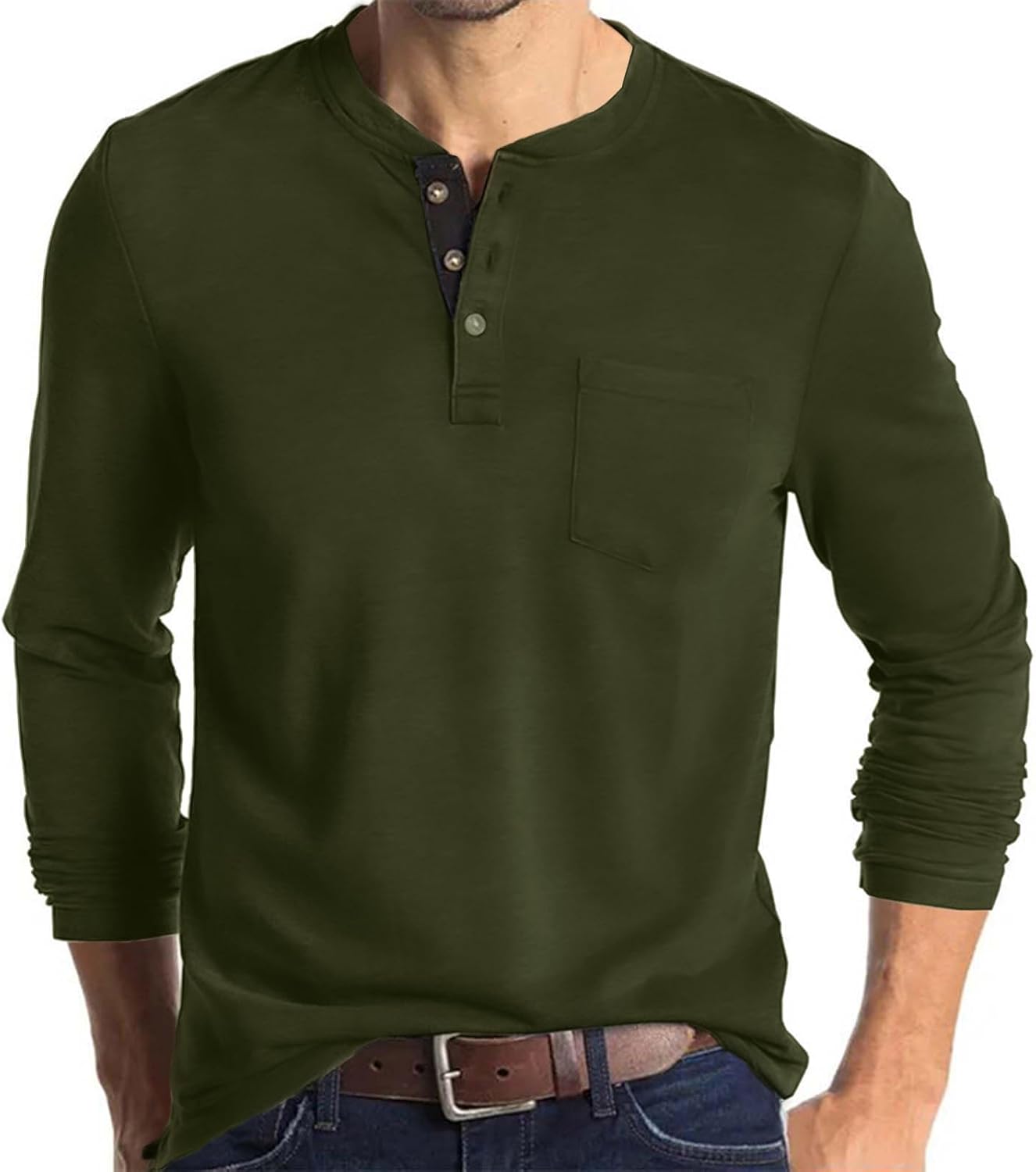 Mens Fashion Henley Shirts Long Sleeve Button Cotton T-Shirt with Pocket - Picture 17 of 25