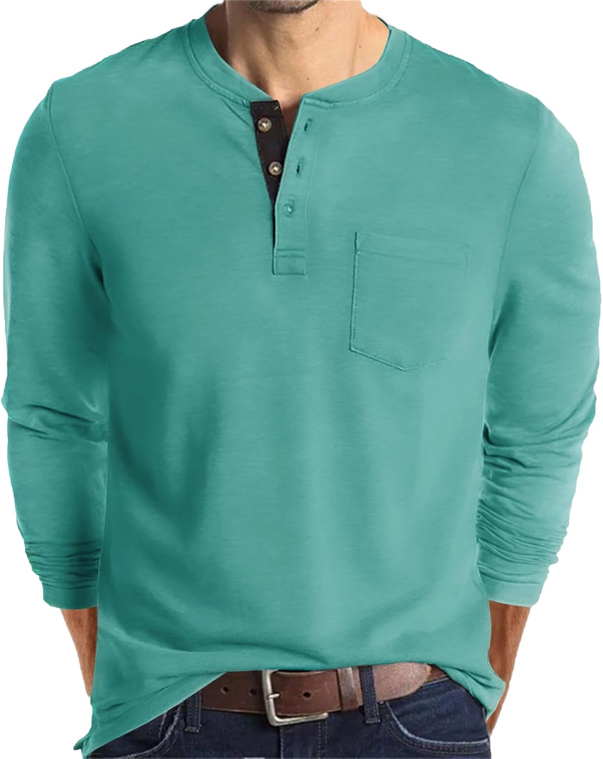 Mens Fashion Henley Shirts Long Sleeve Button Cotton T-Shirt with Pocket - Picture 22 of 25