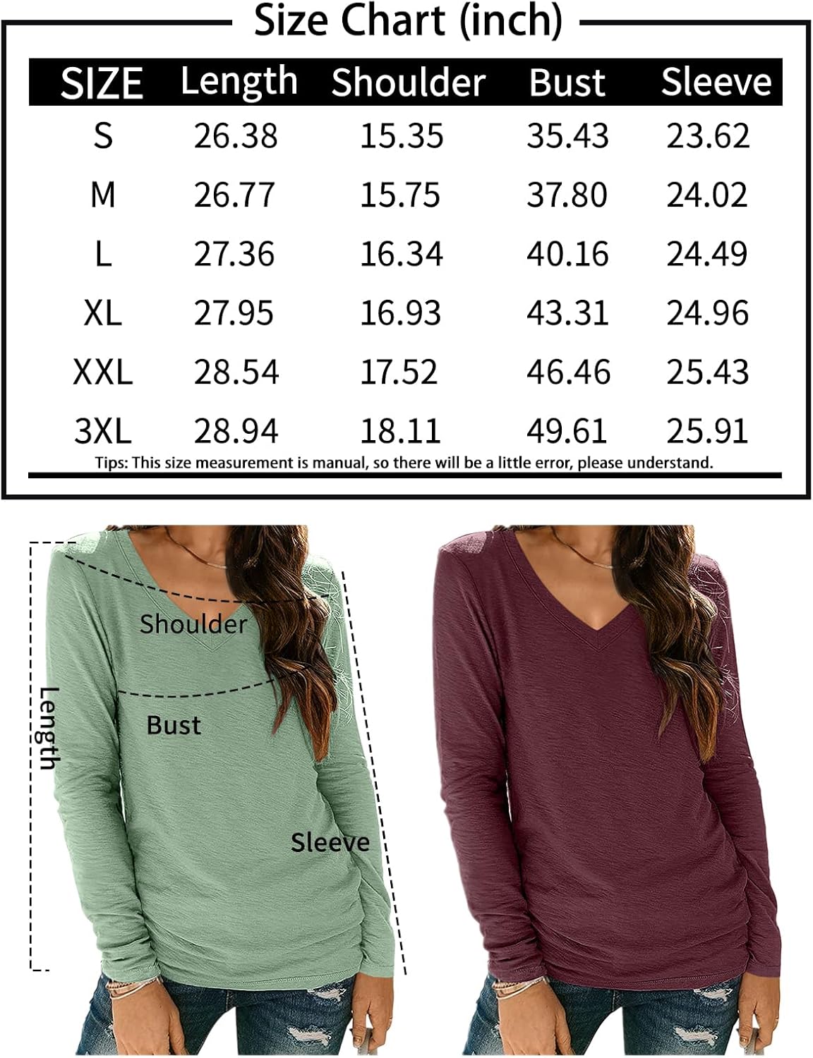 Womens Long Sleeve Shirts V Neck Casual Tops Loose Dressy Trendy Outfits Clothes - Picture 28 of 110