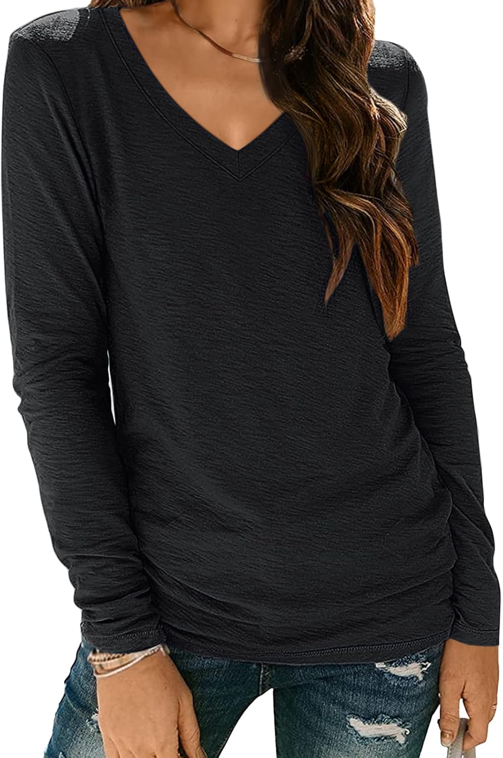 Womens Long Sleeve Shirts V Neck Casual Tops Loose Dressy Trendy Outfits Clothes - Picture 35 of 110