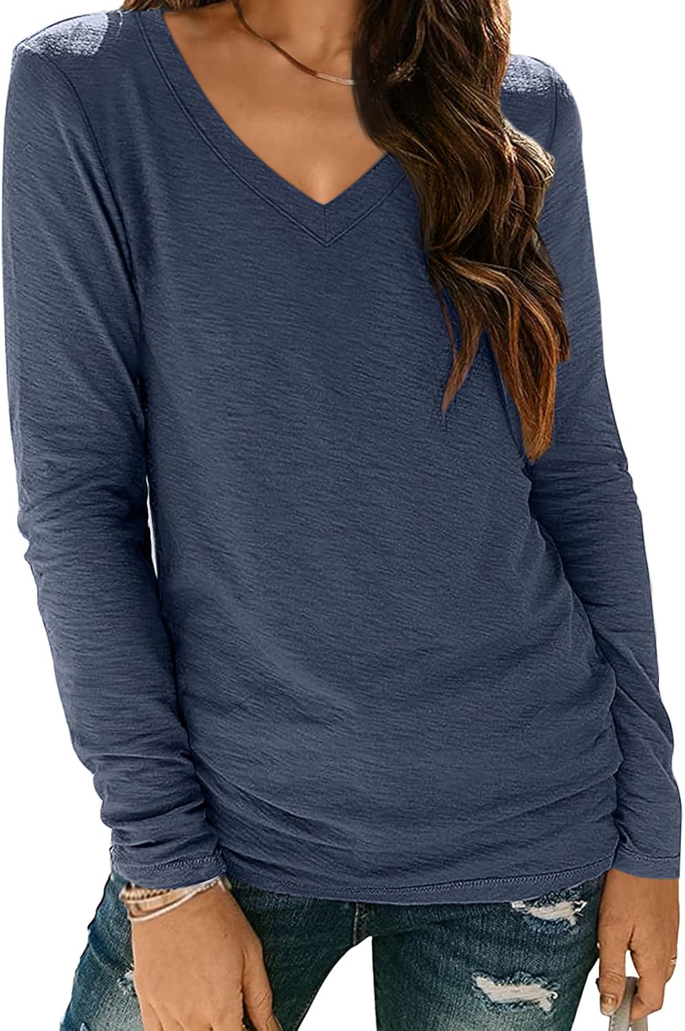 Womens Long Sleeve Shirts V Neck Casual Tops Loose Dressy Trendy Outfits Clothes - Picture 56 of 110