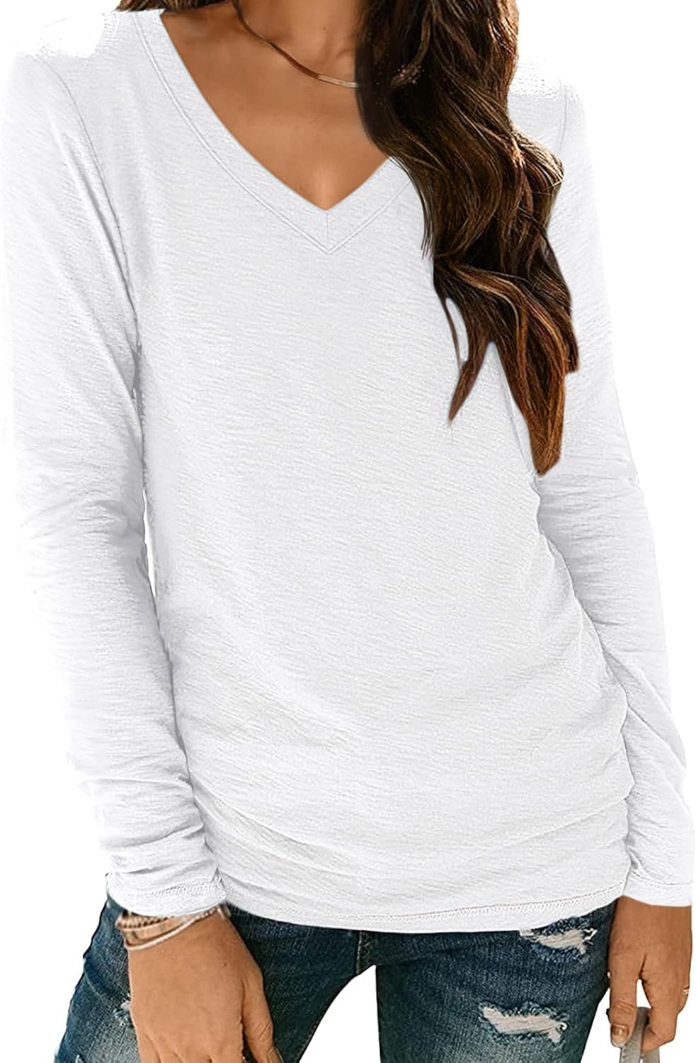 Womens Long Sleeve Shirts V Neck Casual Tops Loose Dressy Trendy Outfits Clothes - Picture 62 of 110