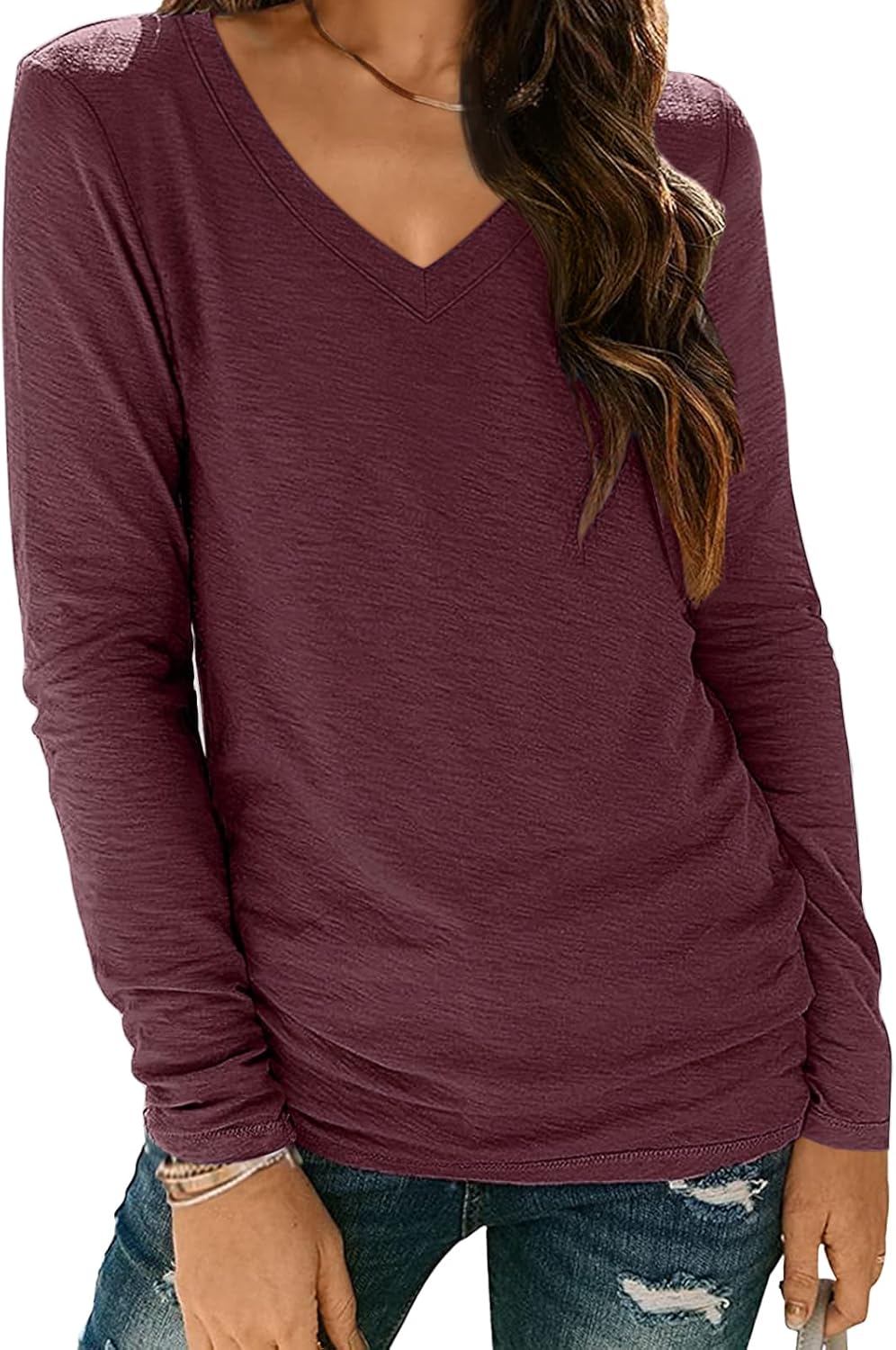 Womens Long Sleeve Shirts V Neck Casual Tops Loose Dressy Trendy Outfits Clothes - Picture 68 of 110
