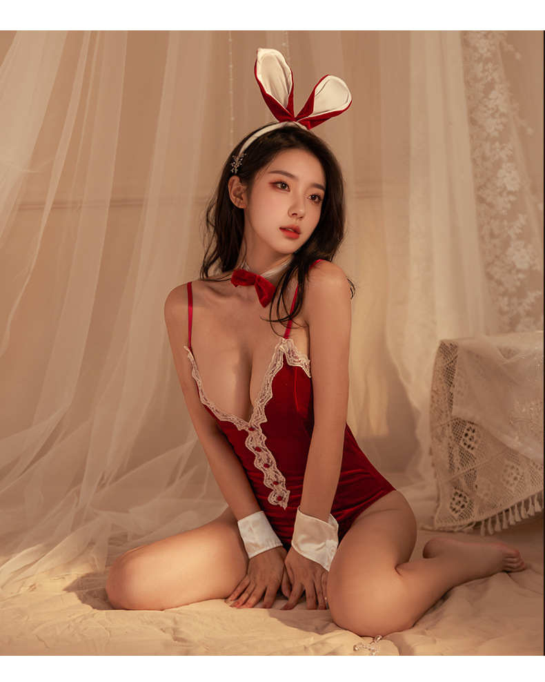 Women's Bunny Girl Lingerie Sexy Pajamas Hollow Out Maid Bodysuit Nightwear Suit - Picture 10 of 10