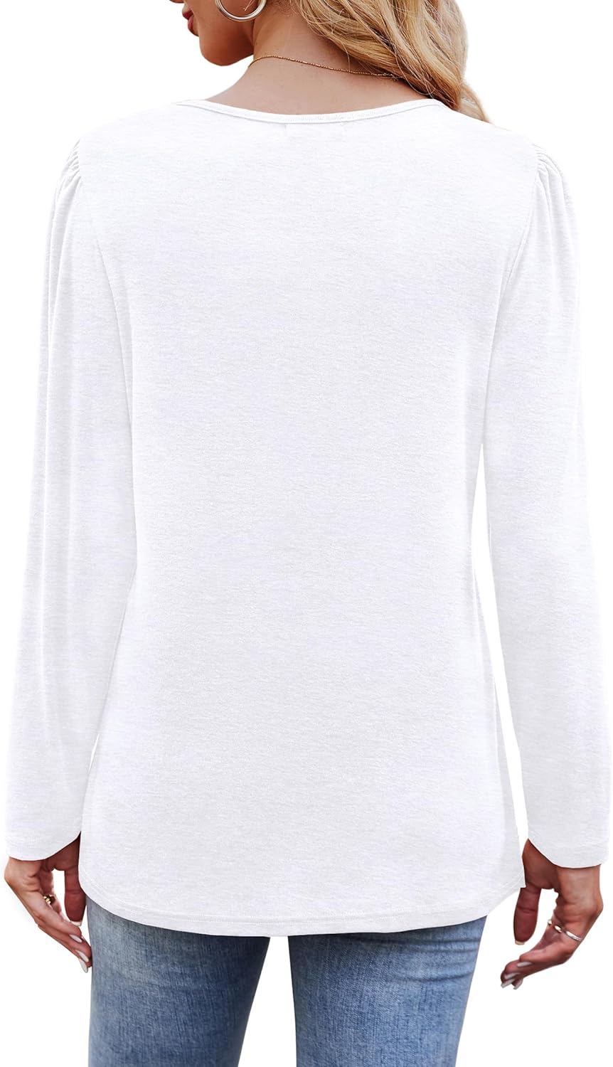 Long Sleeve Shirts for Women Dressy Casual Blouses Trendy Pleated Tunic Tops - Picture 29 of 144