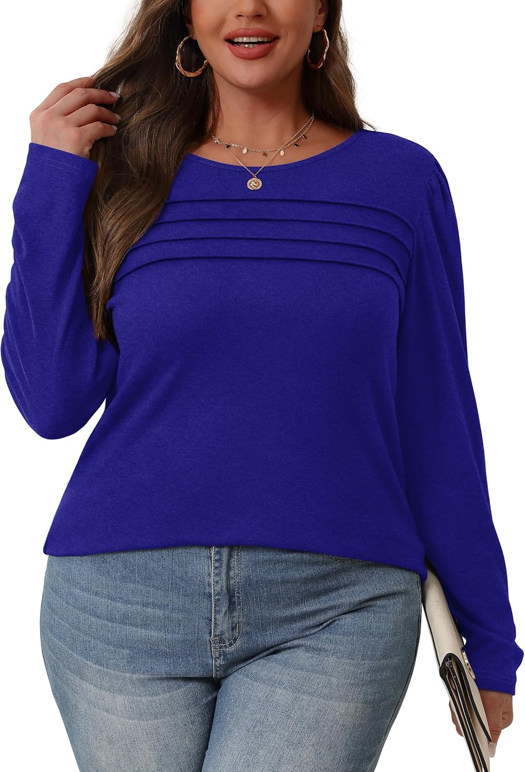 Long Sleeve Shirts for Women Dressy Casual Blouses Trendy Pleated Tunic Tops - Picture 32 of 144