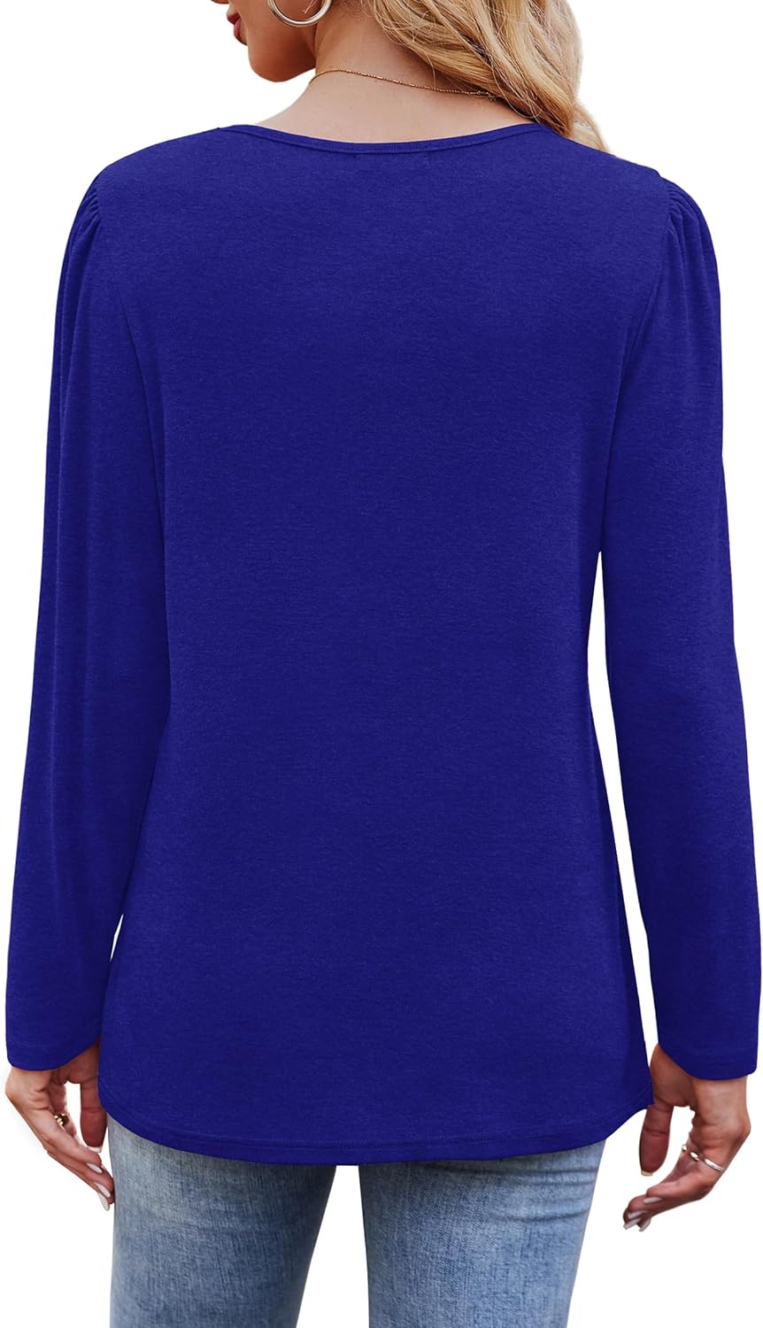 Long Sleeve Shirts for Women Dressy Casual Blouses Trendy Pleated Tunic Tops - Picture 34 of 144