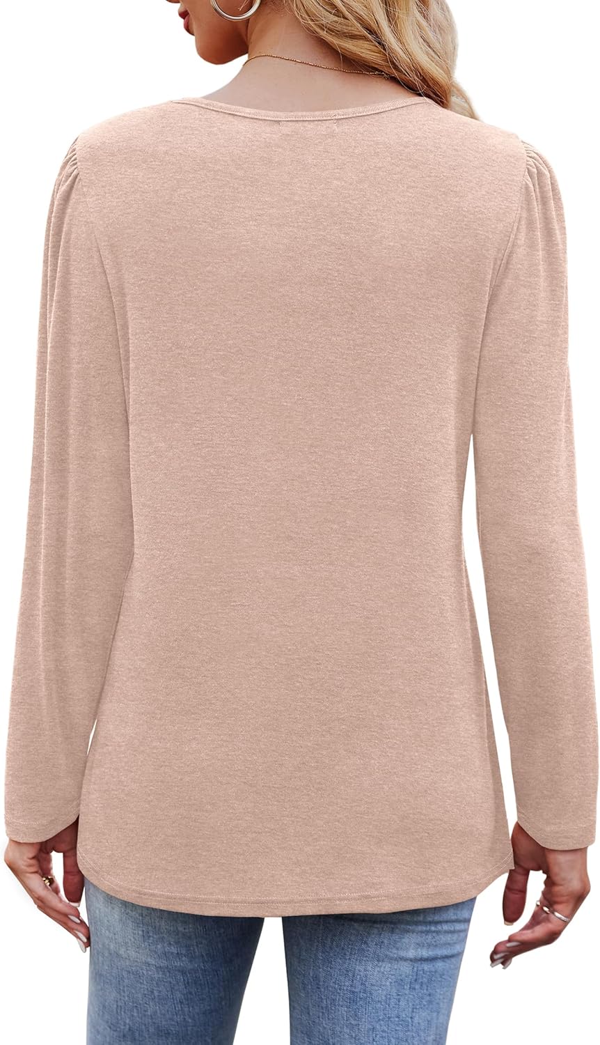 Long Sleeve Shirts for Women Dressy Casual Blouses Trendy Pleated Tunic Tops - Picture 39 of 144