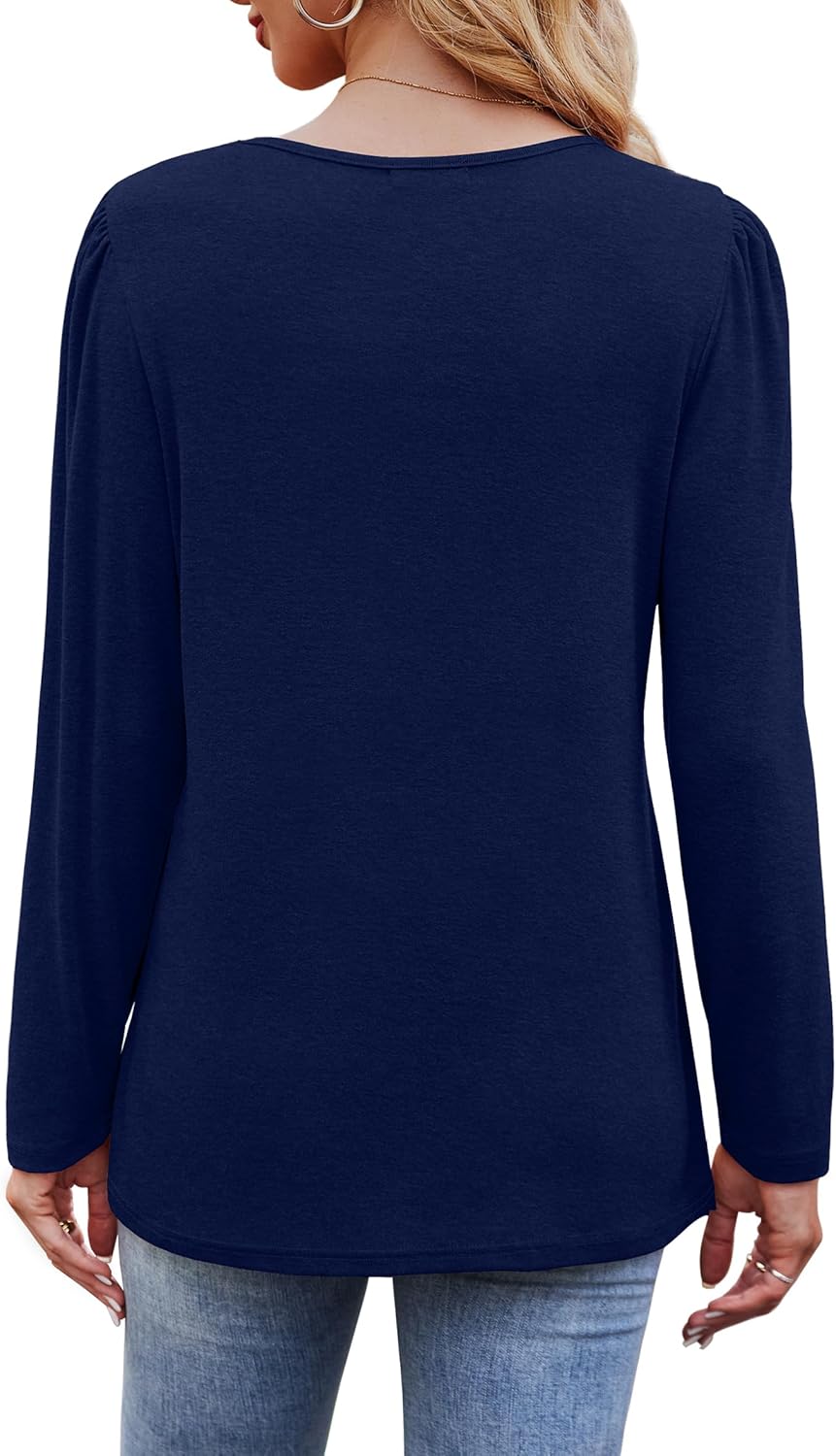 Long Sleeve Shirts for Women Dressy Casual Blouses Trendy Pleated Tunic Tops - Picture 44 of 144