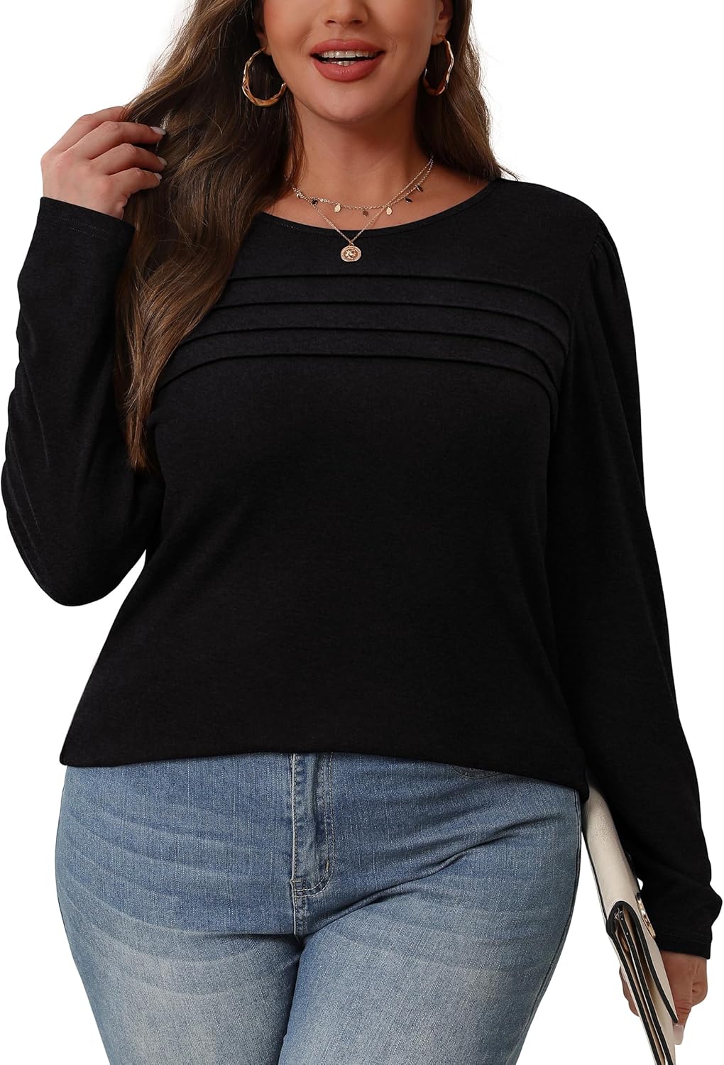 Long Sleeve Shirts for Women Dressy Casual Blouses Trendy Pleated Tunic Tops - Picture 47 of 144
