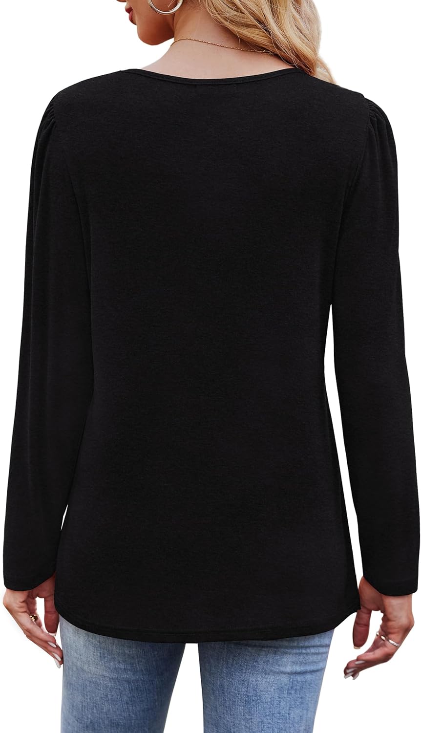 Long Sleeve Shirts for Women Dressy Casual Blouses Trendy Pleated Tunic Tops - Picture 49 of 144