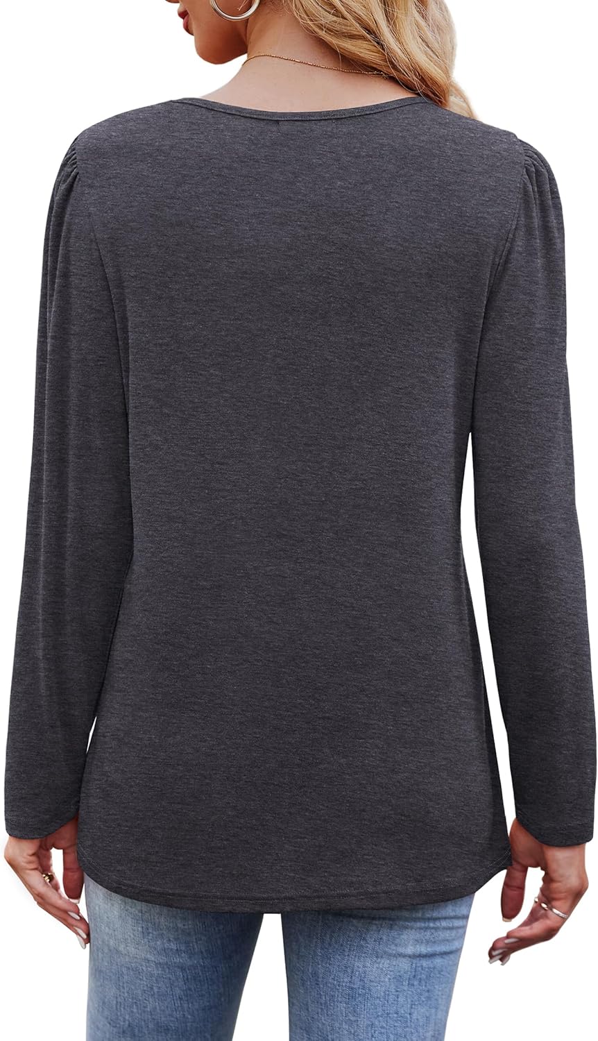 Long Sleeve Shirts for Women Dressy Casual Blouses Trendy Pleated Tunic Tops - Picture 59 of 144
