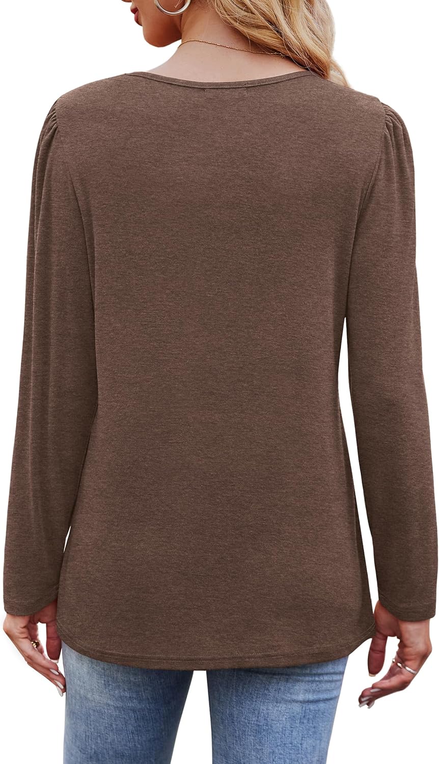 Long Sleeve Shirts for Women Dressy Casual Blouses Trendy Pleated Tunic Tops - Picture 69 of 144