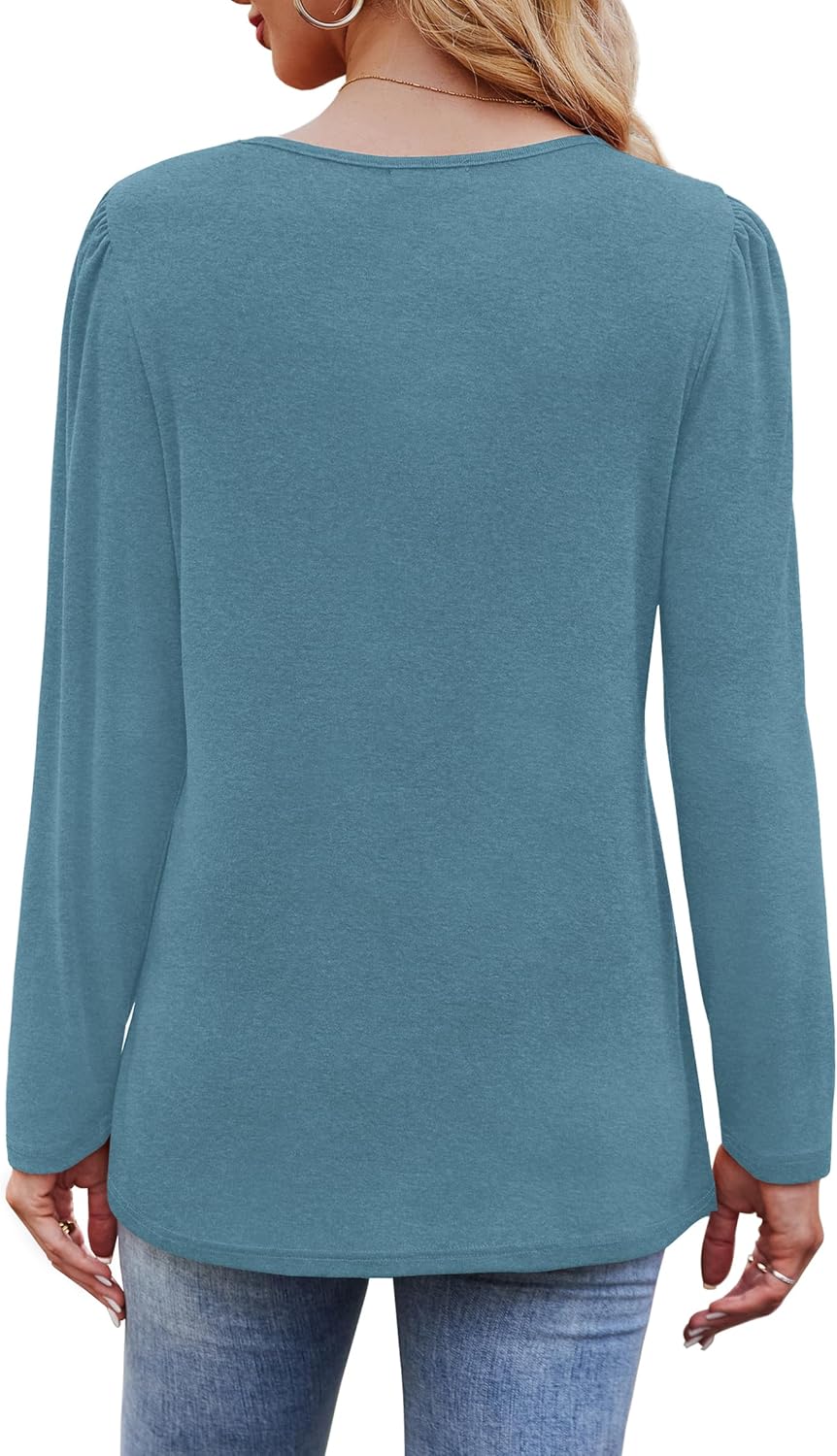 Long Sleeve Shirts for Women Dressy Casual Blouses Trendy Pleated Tunic Tops - Picture 74 of 144