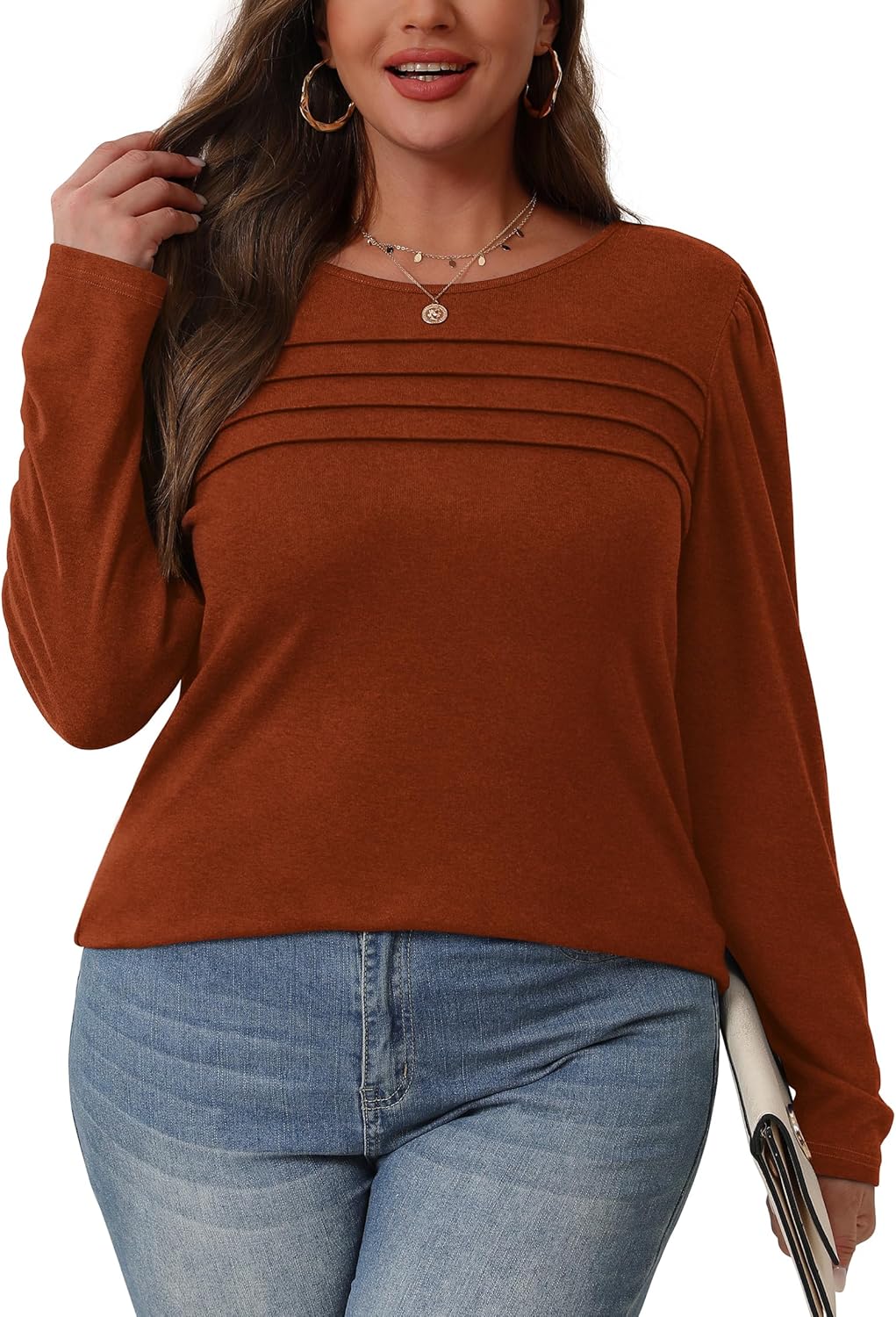 Long Sleeve Shirts for Women Dressy Casual Blouses Trendy Pleated Tunic Tops - Picture 82 of 144