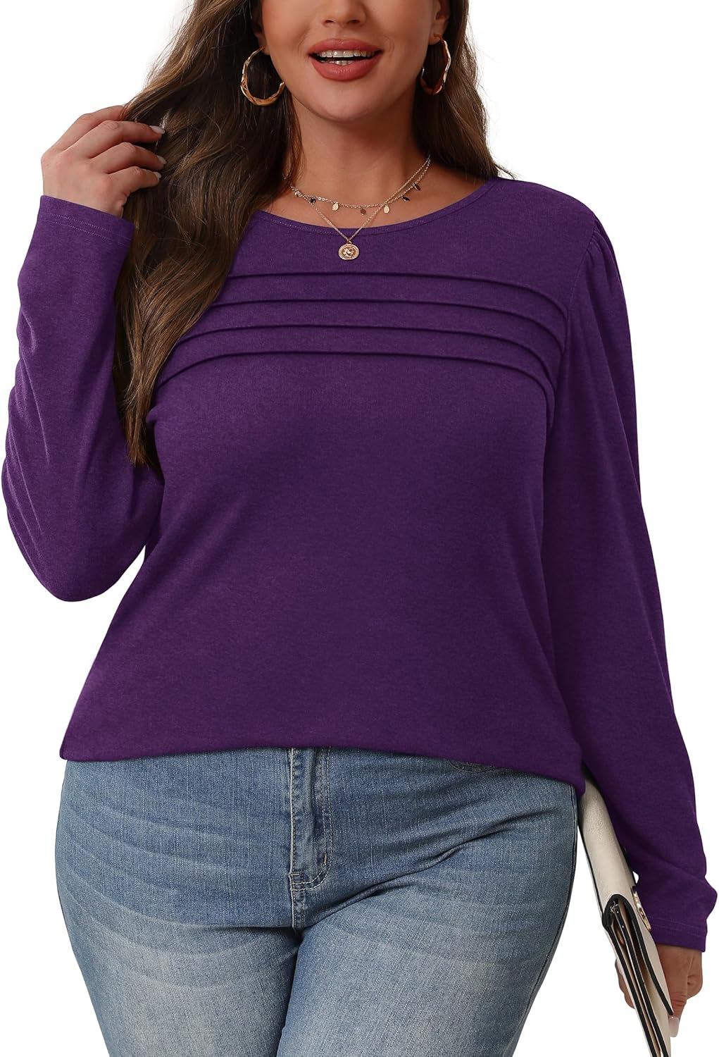 Long Sleeve Shirts for Women Dressy Casual Blouses Trendy Pleated Tunic Tops - Picture 87 of 144