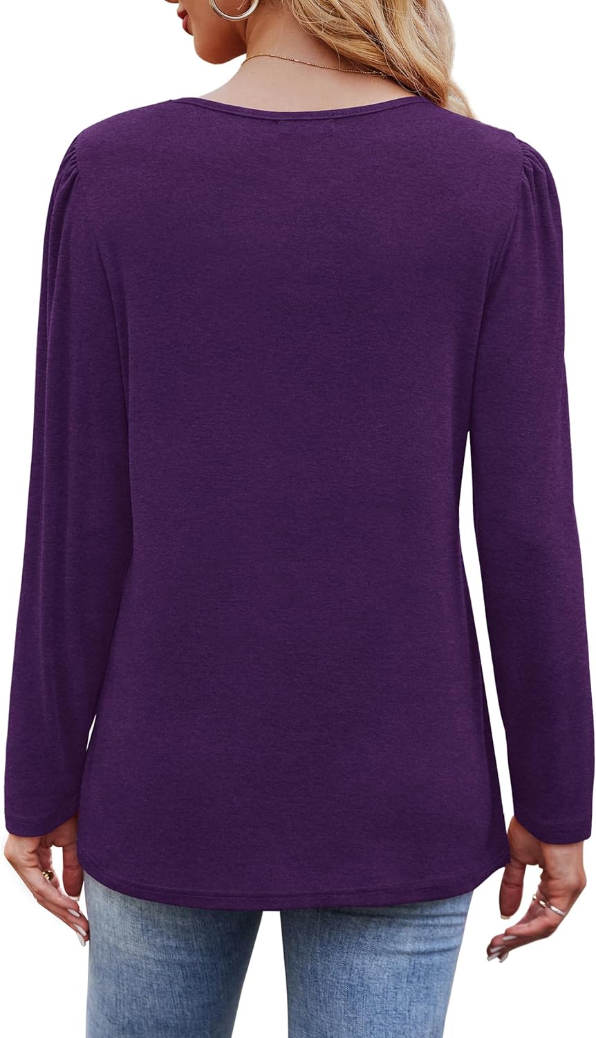 Long Sleeve Shirts for Women Dressy Casual Blouses Trendy Pleated Tunic Tops - Picture 89 of 144