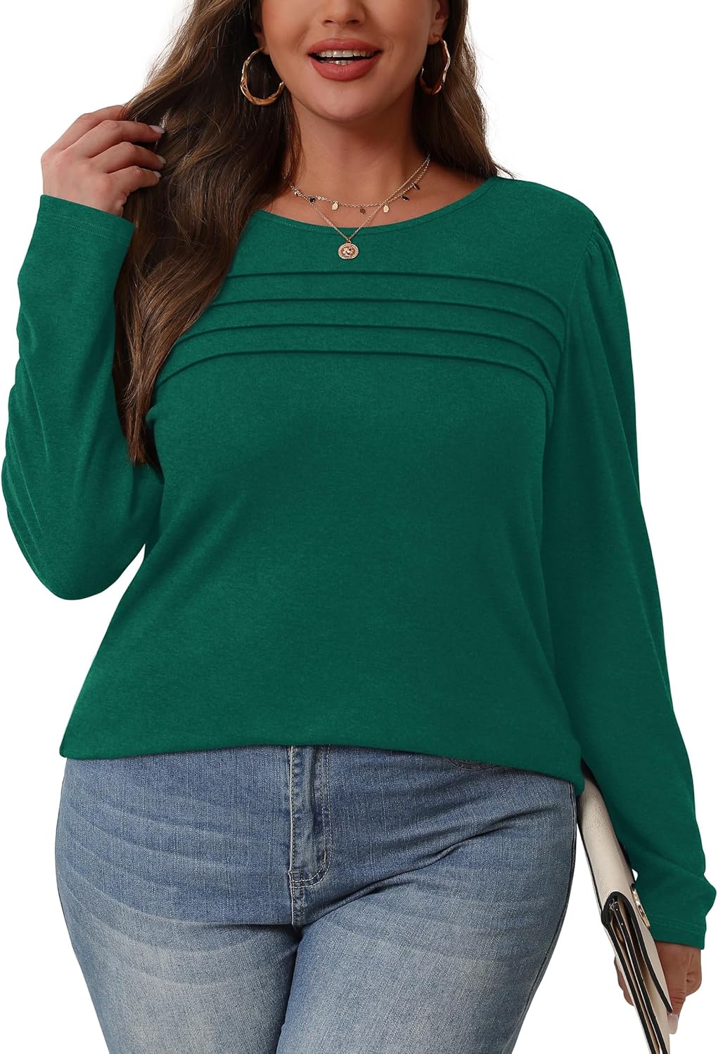 Long Sleeve Shirts for Women Dressy Casual Blouses Trendy Pleated Tunic Tops - Picture 92 of 144
