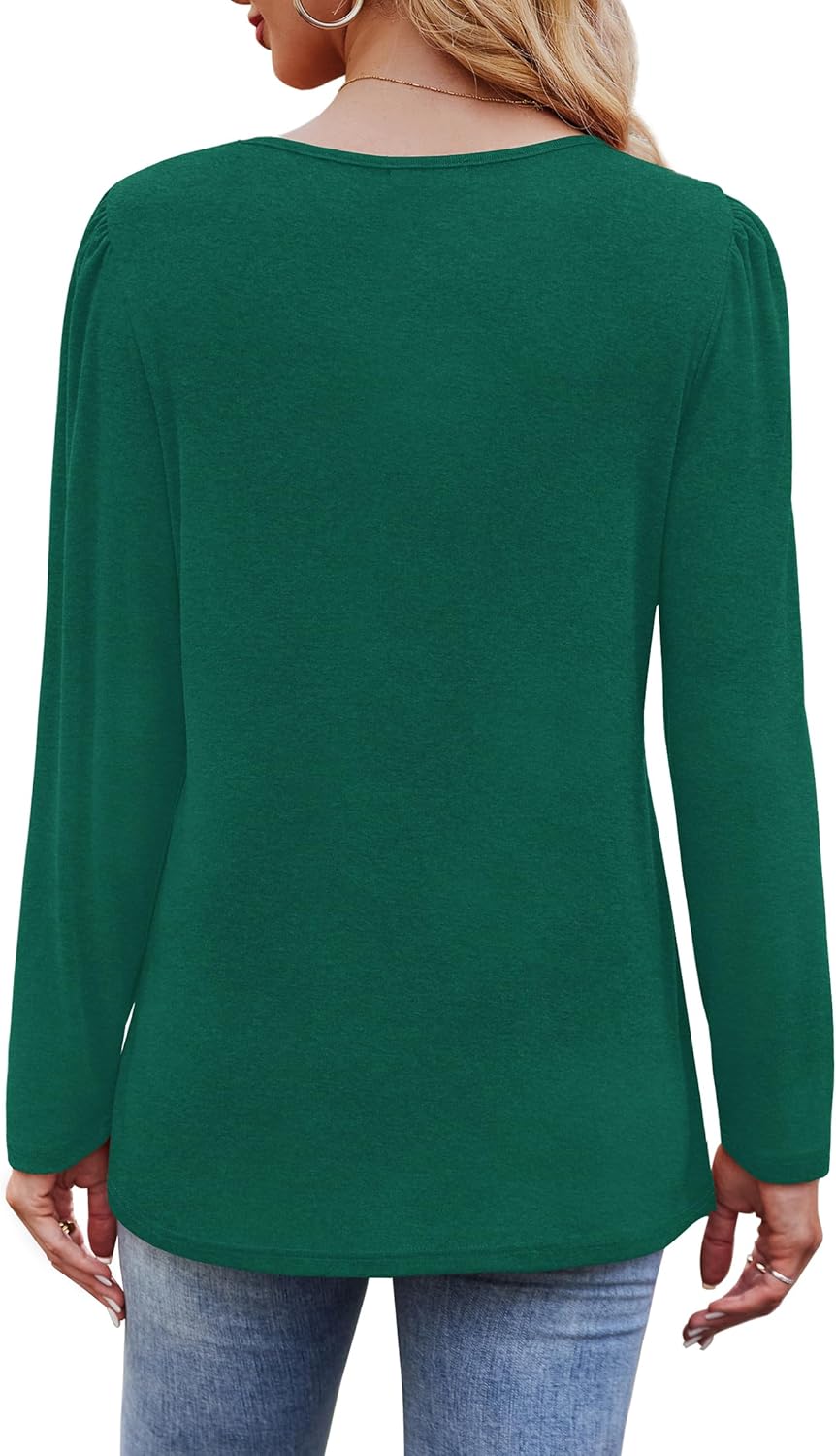 Long Sleeve Shirts for Women Dressy Casual Blouses Trendy Pleated Tunic Tops - Picture 94 of 144