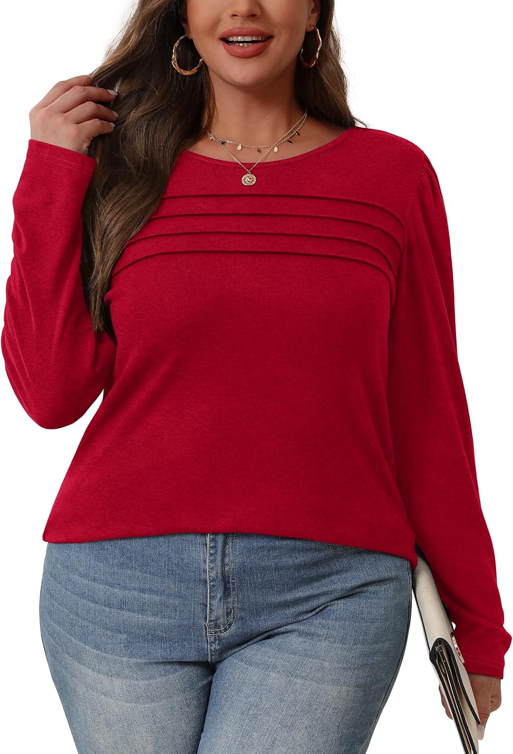 Long Sleeve Shirts for Women Dressy Casual Blouses Trendy Pleated Tunic Tops - Picture 102 of 144